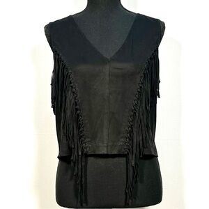 Romeo and Juliet Couture Black Fringe Crop Top, Size Medium